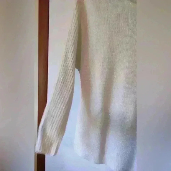 ANA Women's Long Sleeve Pullover Sweater, Size M, Off White with Gold Threads - Picture 5 of 6